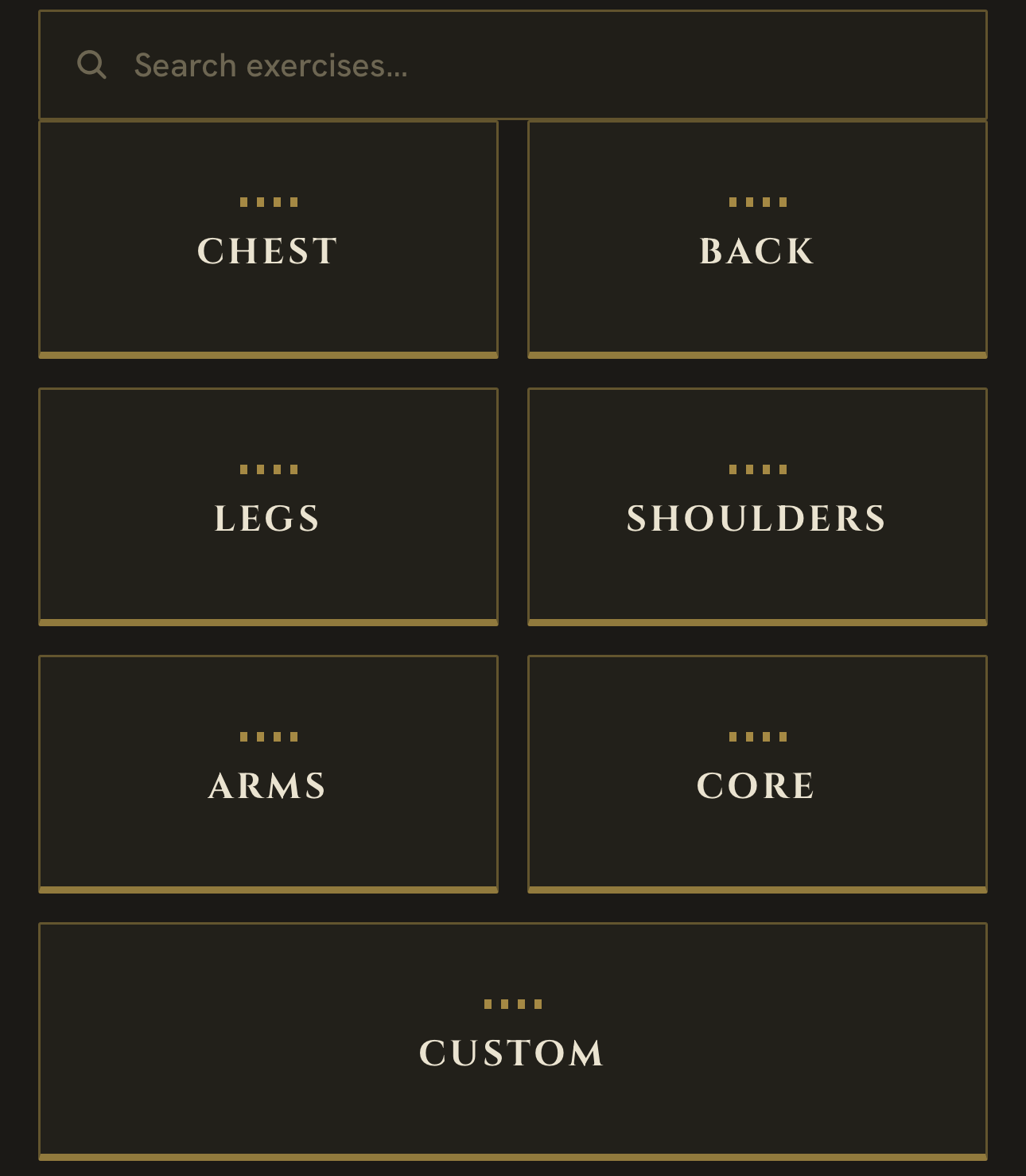 Muscel exercise categories